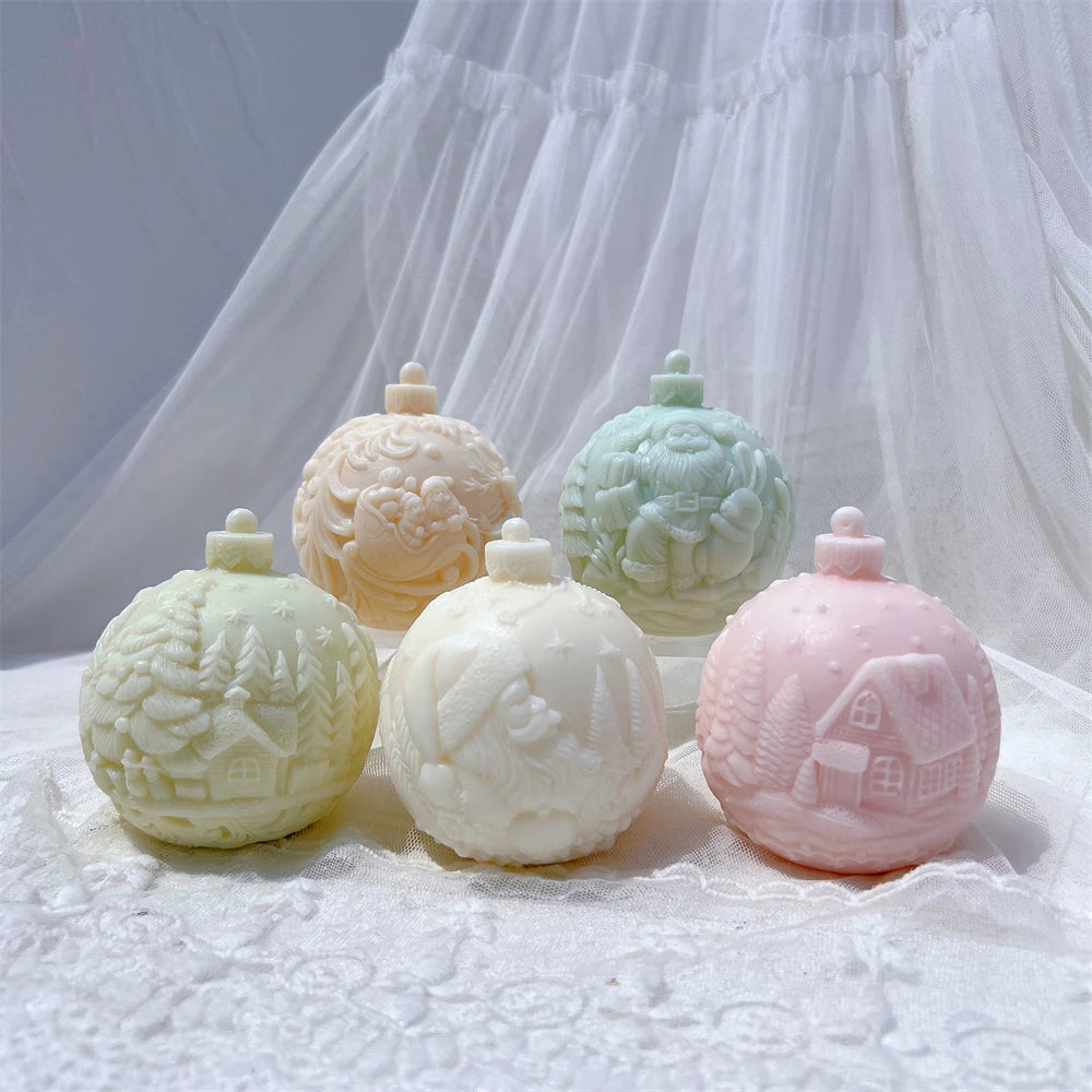 Ball Shape Silicone Candle Mold 5 Designs Christmas
