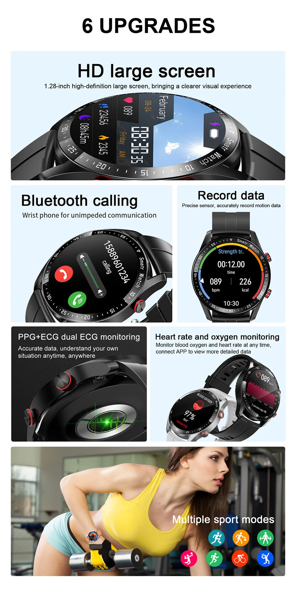 Orologio intelligente da uomo Laser Bluetooth Chiamata Salute Pressione sanguigna