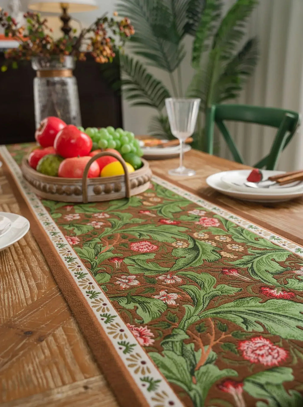 Plant Flower Table Runner with Tassels Jacquard Living Room