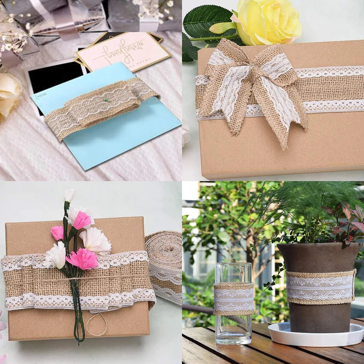 Natural ﻿Lace Linen Jute Ribbons 2 yards/roll.