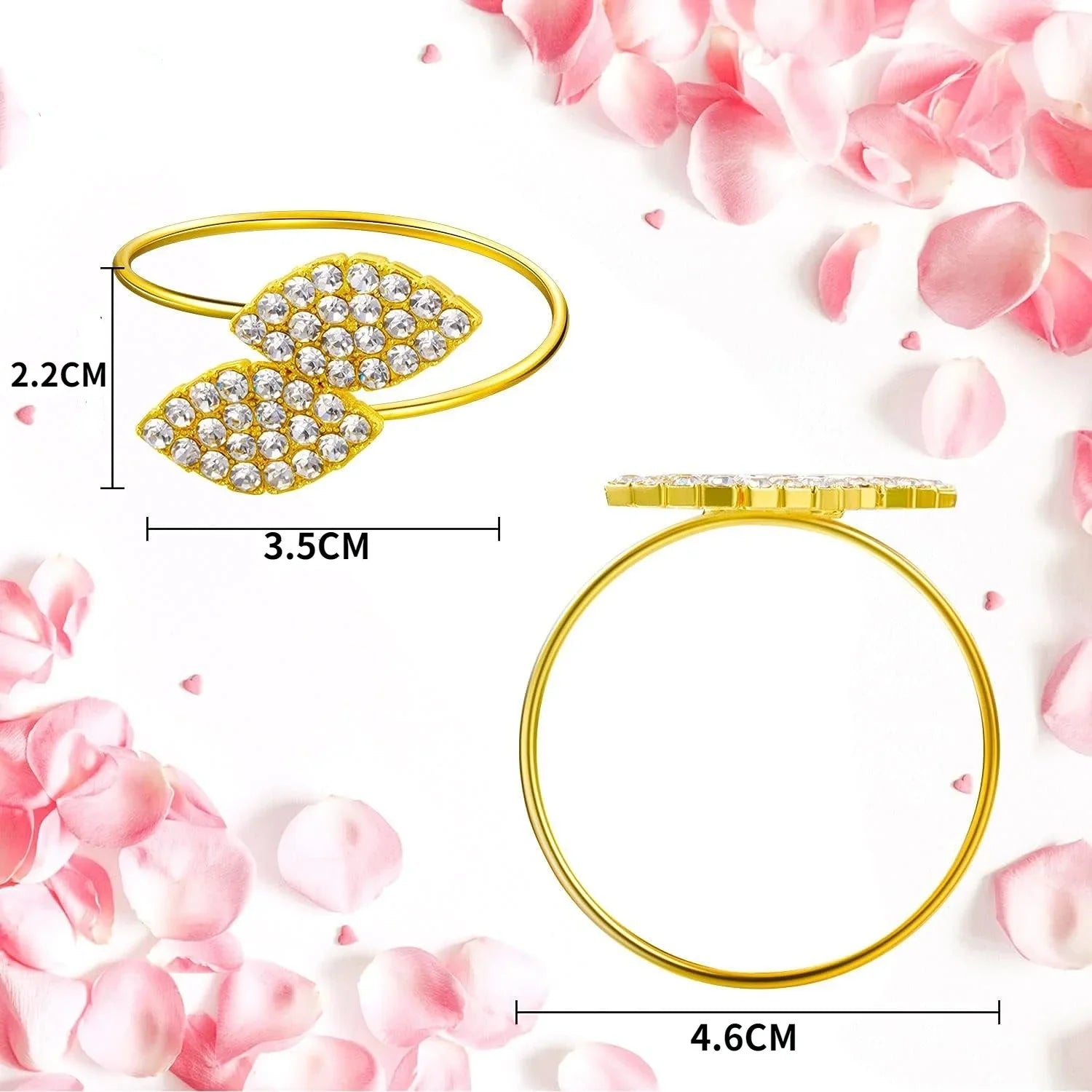 Anelli per tovaglioli con foglie, eleganti decorazioni da tavola in foglia d'oro.