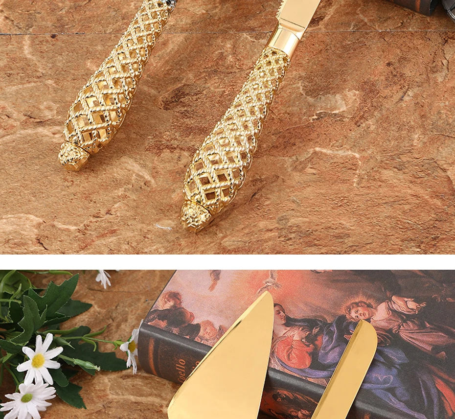 Cake Knife And Server Set,2 PCS Gold Cake Cutting Utensils Made By KONCO.