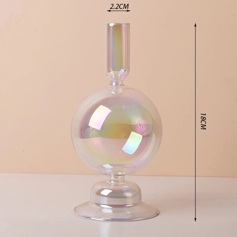 Navy Glass Candle Holder Stripe Flower Glass