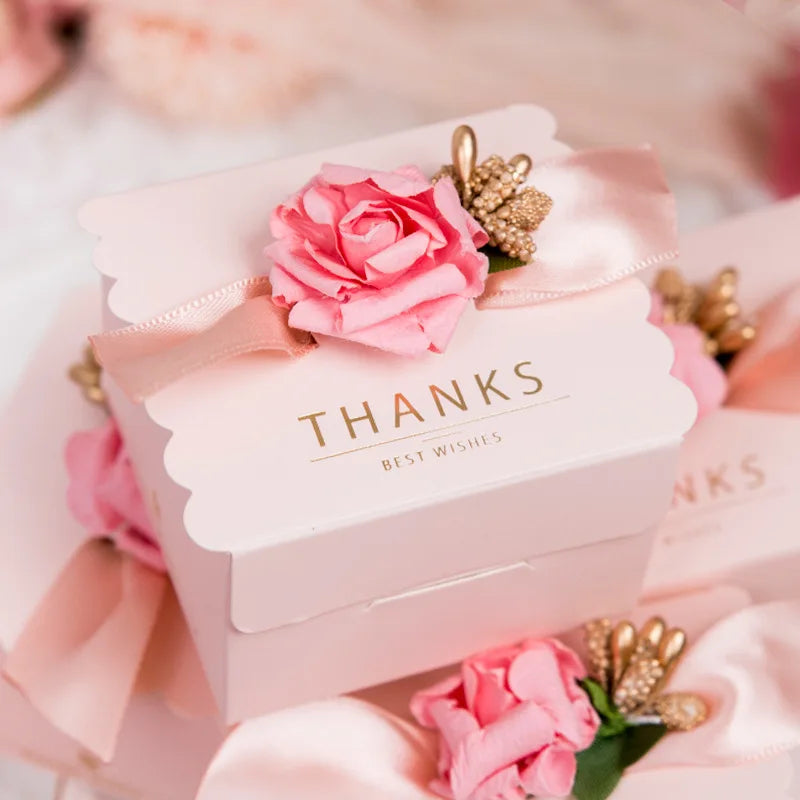 Flower Candy Box Square Rose Ribbon Paper Bag 5PCS.