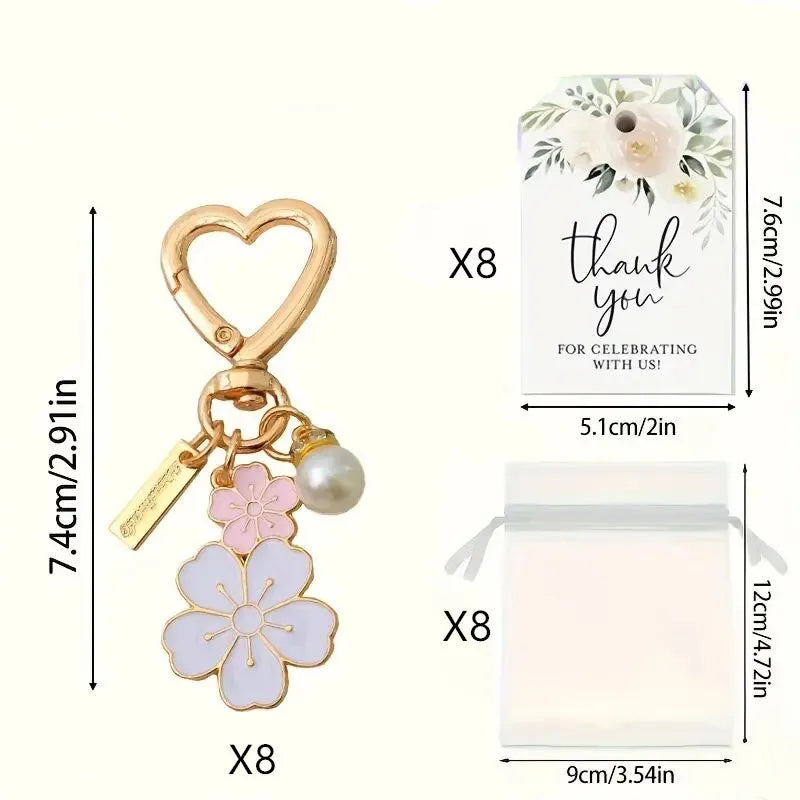 Bridesmaid Gift Flower Heart Keychain With Thank You Cards