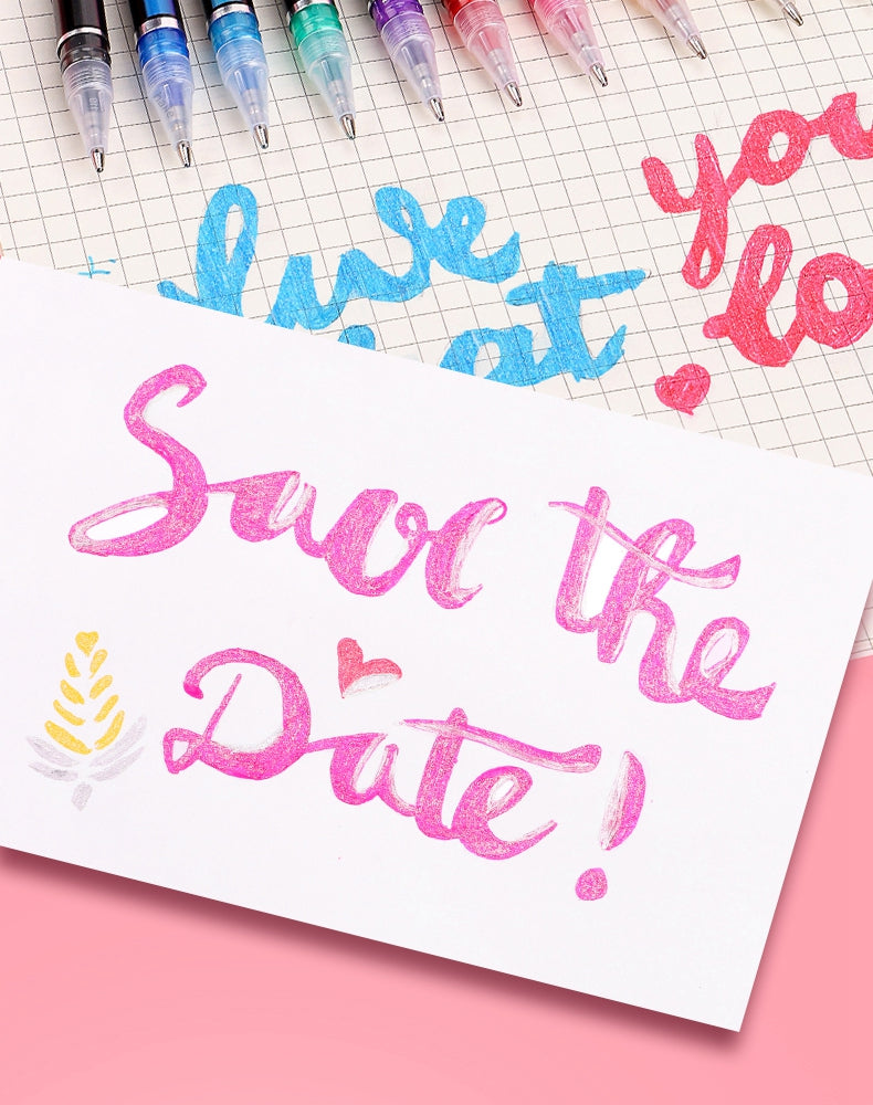 Penne gel con glitter metallizzati e ricariche per penne per la scuola, 12/24 pezzi