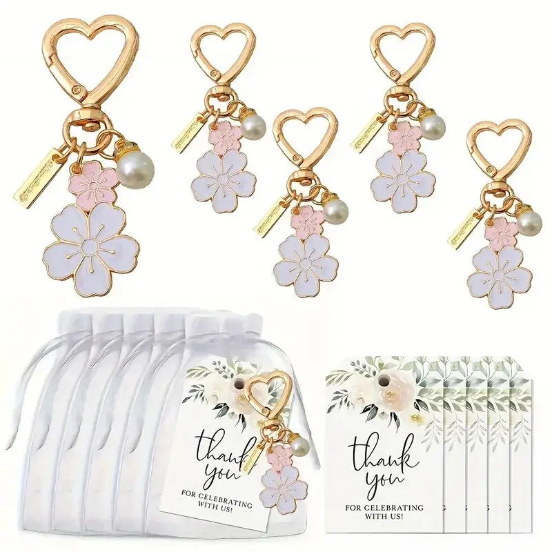 Bridesmaid Gift Flower Heart Keychain With Thank You Cards