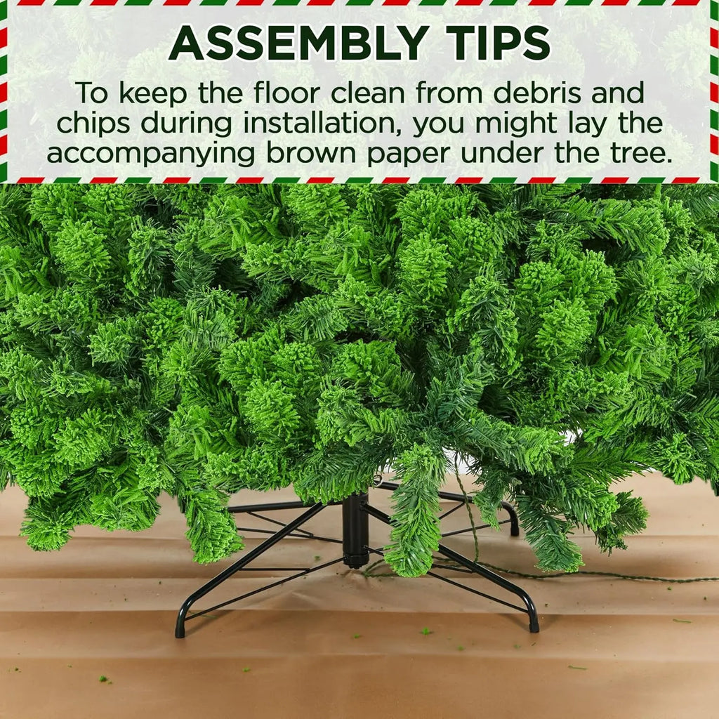 Árbol de Navidad artificial, con nieve y luces preiluminadas, 2084 ramas y 900 luces incandescentes. 