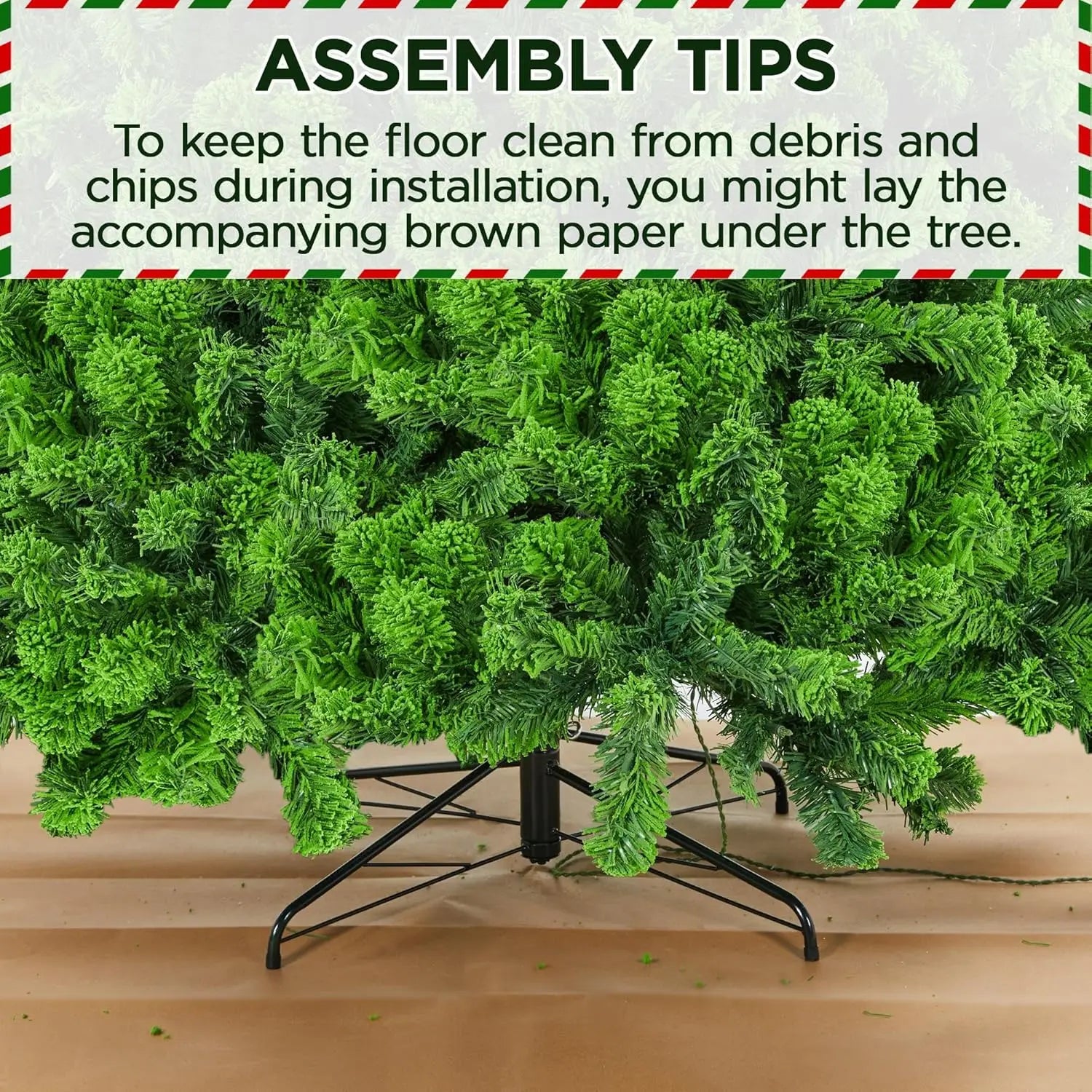 Árbol de Navidad artificial, con nieve y luces preiluminadas, 2084 ramas y 900 luces incandescentes. 