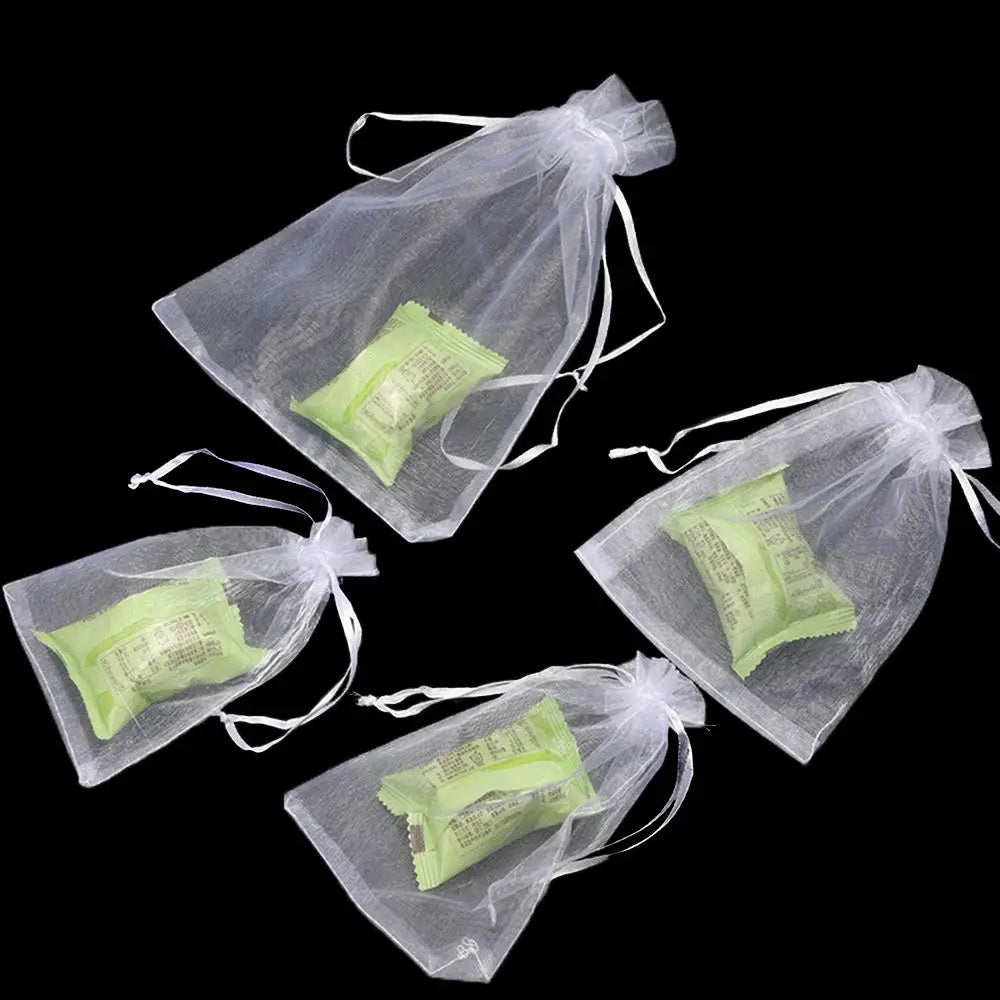 White Pouches Drawstring Pocket Organza Gauze Sachet 25/50PCSGift Bags