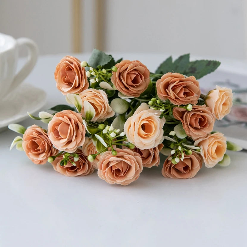 Rosa di seta per bouquet da sposa, fiore artificiale per la casa