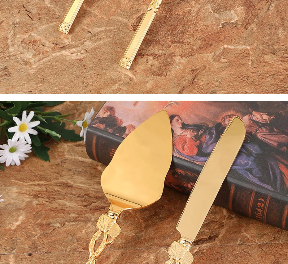 Cake Knife And Server Set,2 PCS Gold Cake Cutting Utensils Made By KONCO.