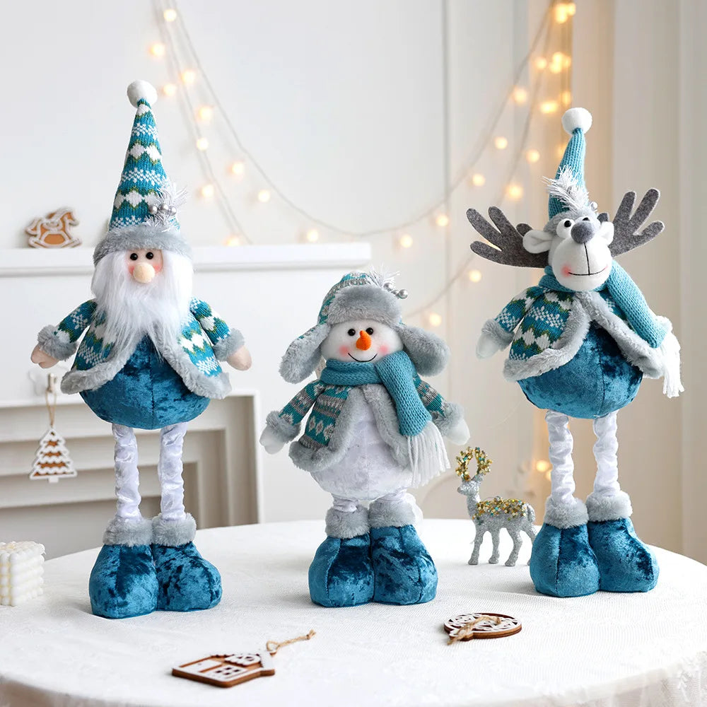 Bambola di Babbo Natale, pupazzo di neve, renna blu, decorazione natalizia estensibile.