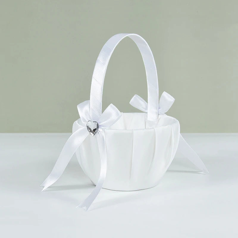 Cesto portafiori bianco per bambine, in seta, per cerimonia nuziale, 20 cm.