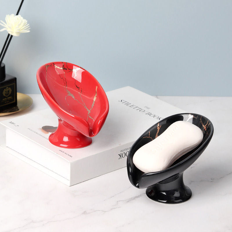 Portasapone da doccia in ceramica a forma di foglia, vassoio per scarico bagno o cucina.