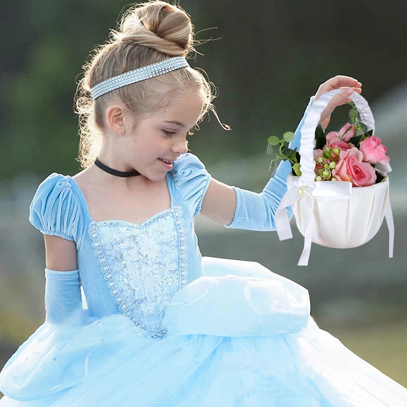 Cesto portafiori bianco per bambine, in seta, per cerimonia nuziale, 20 cm.
