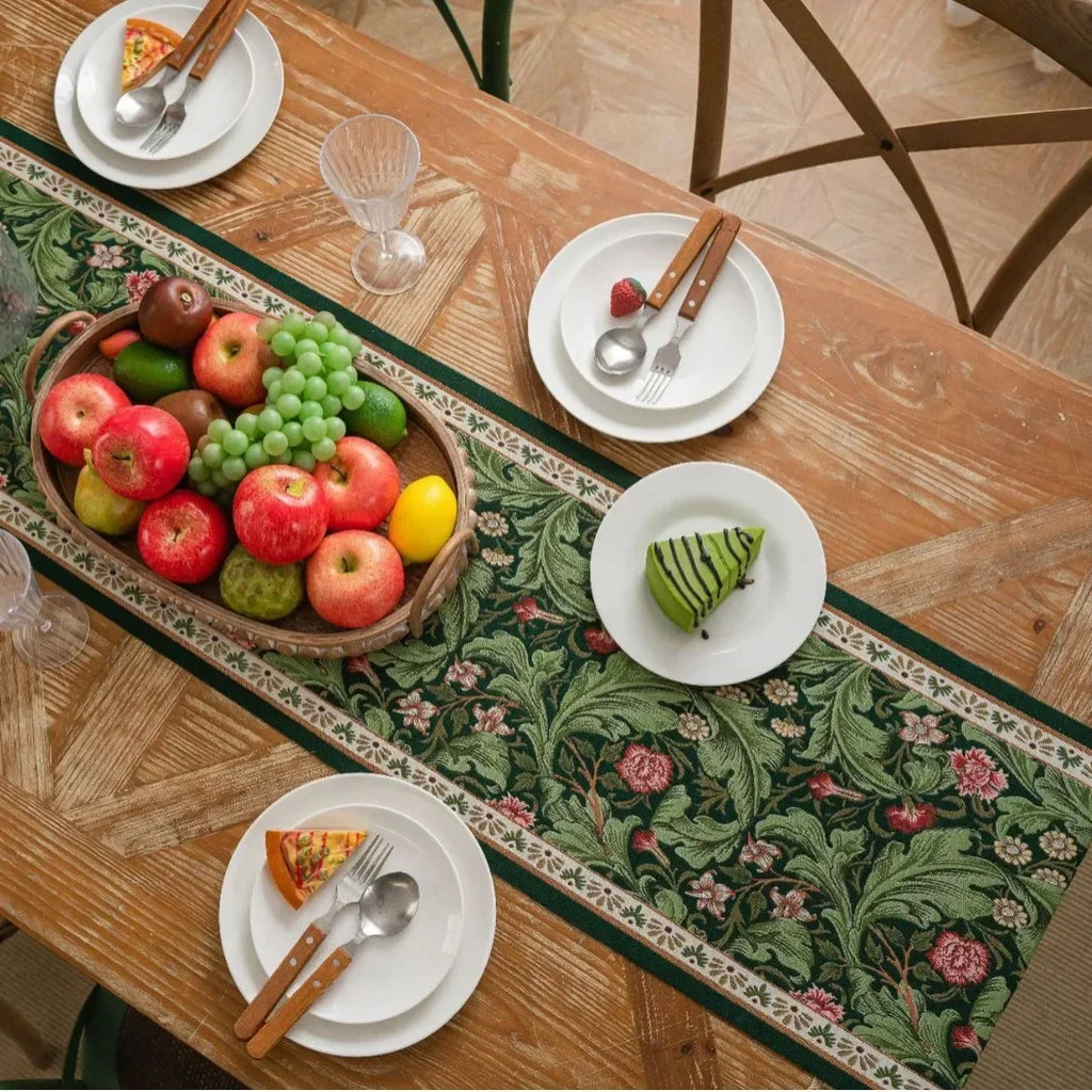 Plant Flower Table Runner with Tassels Jacquard Living Room