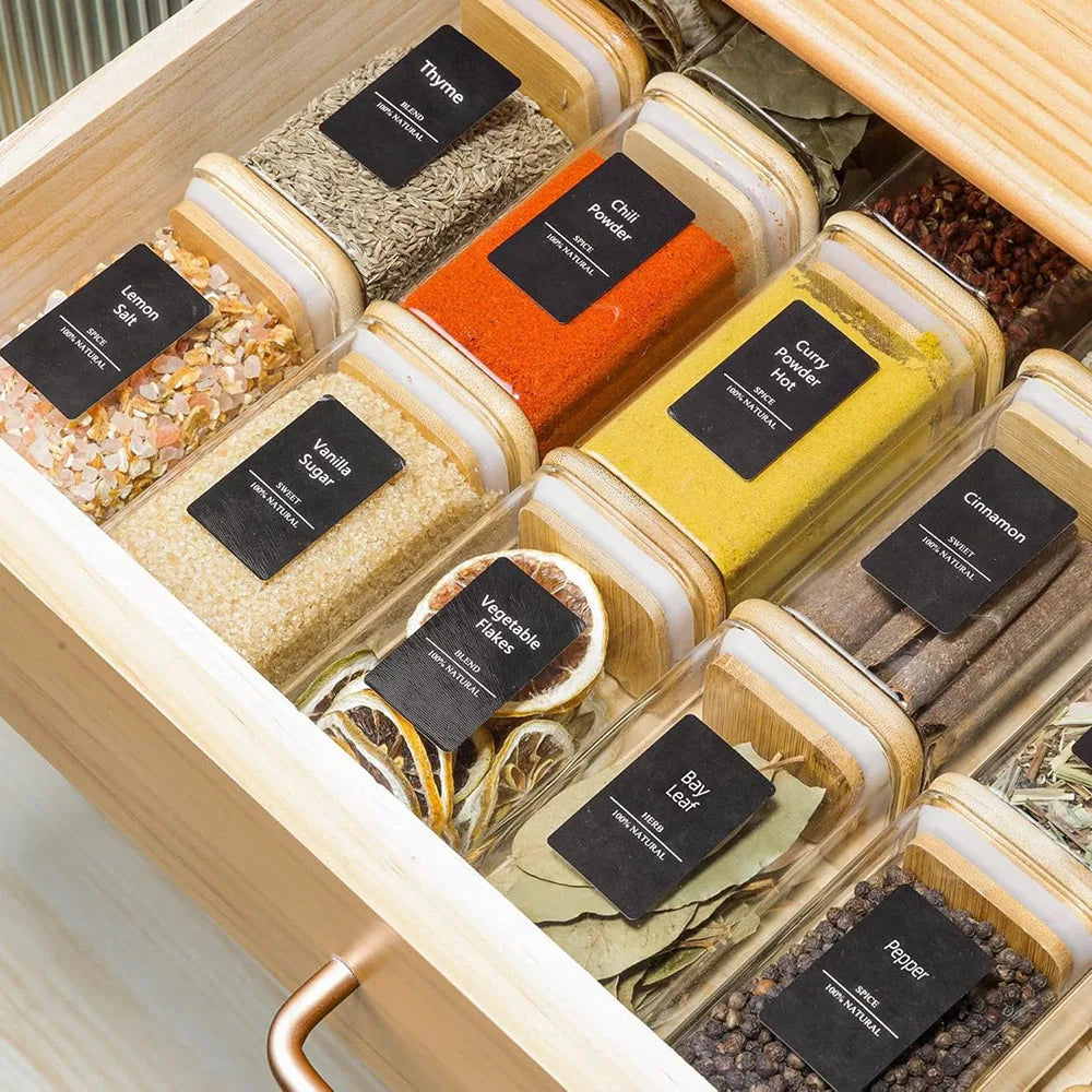 Glass Spice Jars with Bamboo Lid, 8 oz Airtight Square Containers.