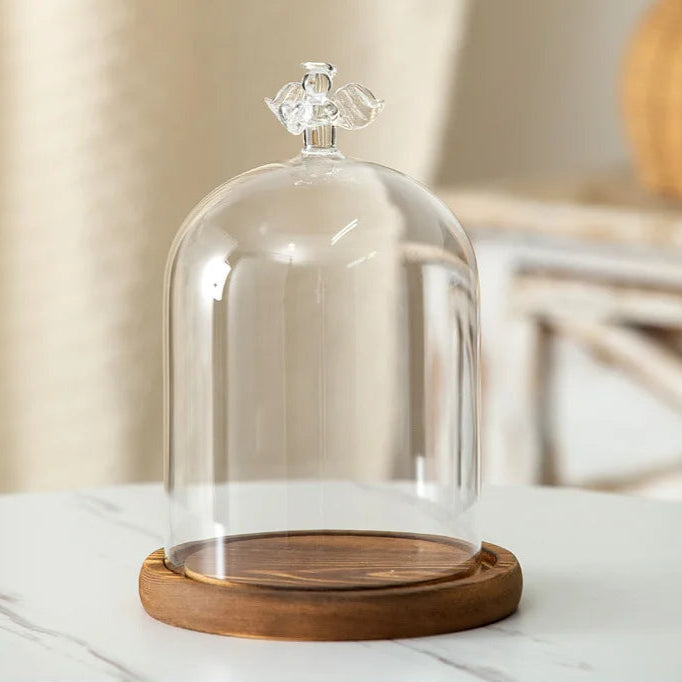 Candle Holder Glass Cover Wooden Base Aromatherapy