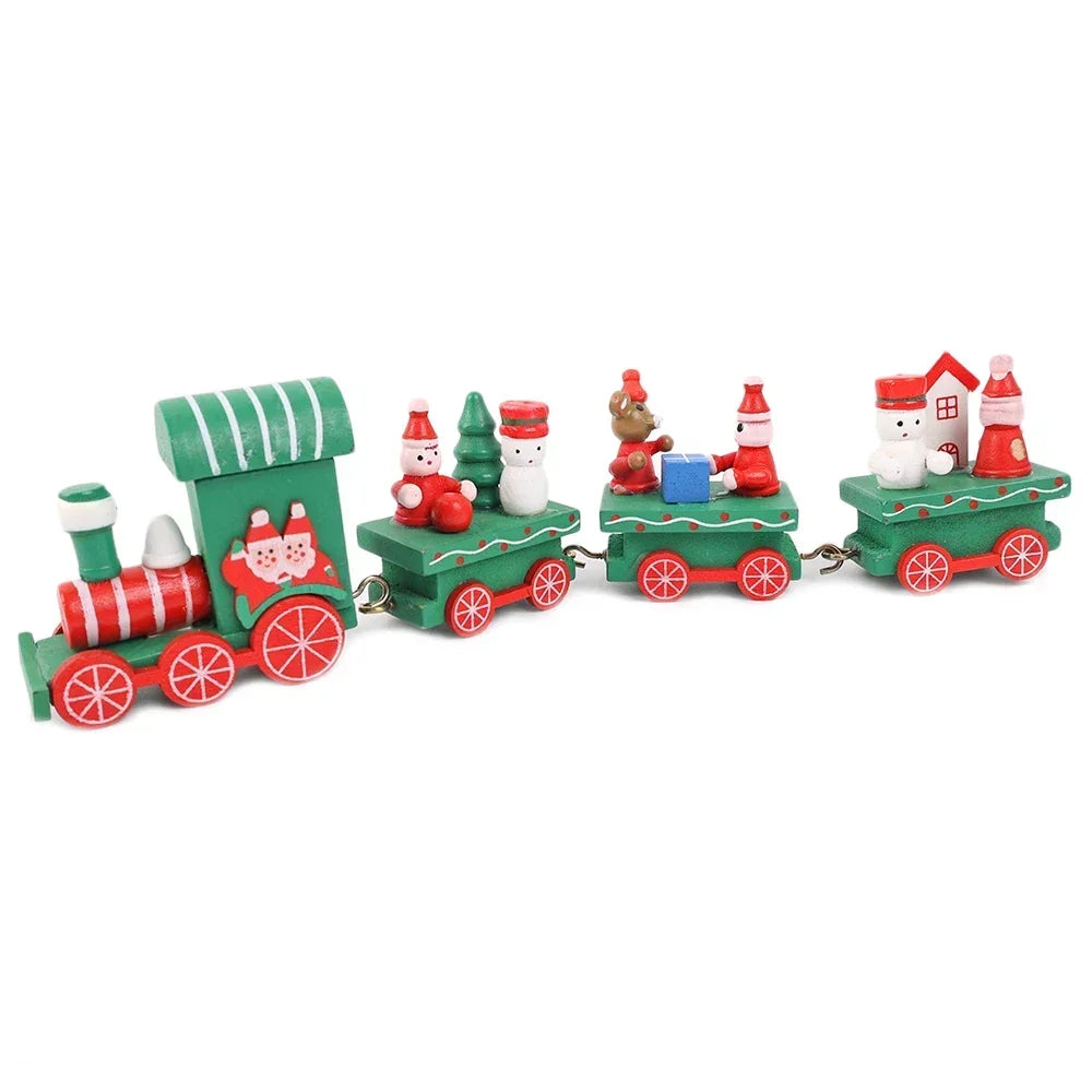 Wooden Train Christmas Ornaments Santa Cake Decoration