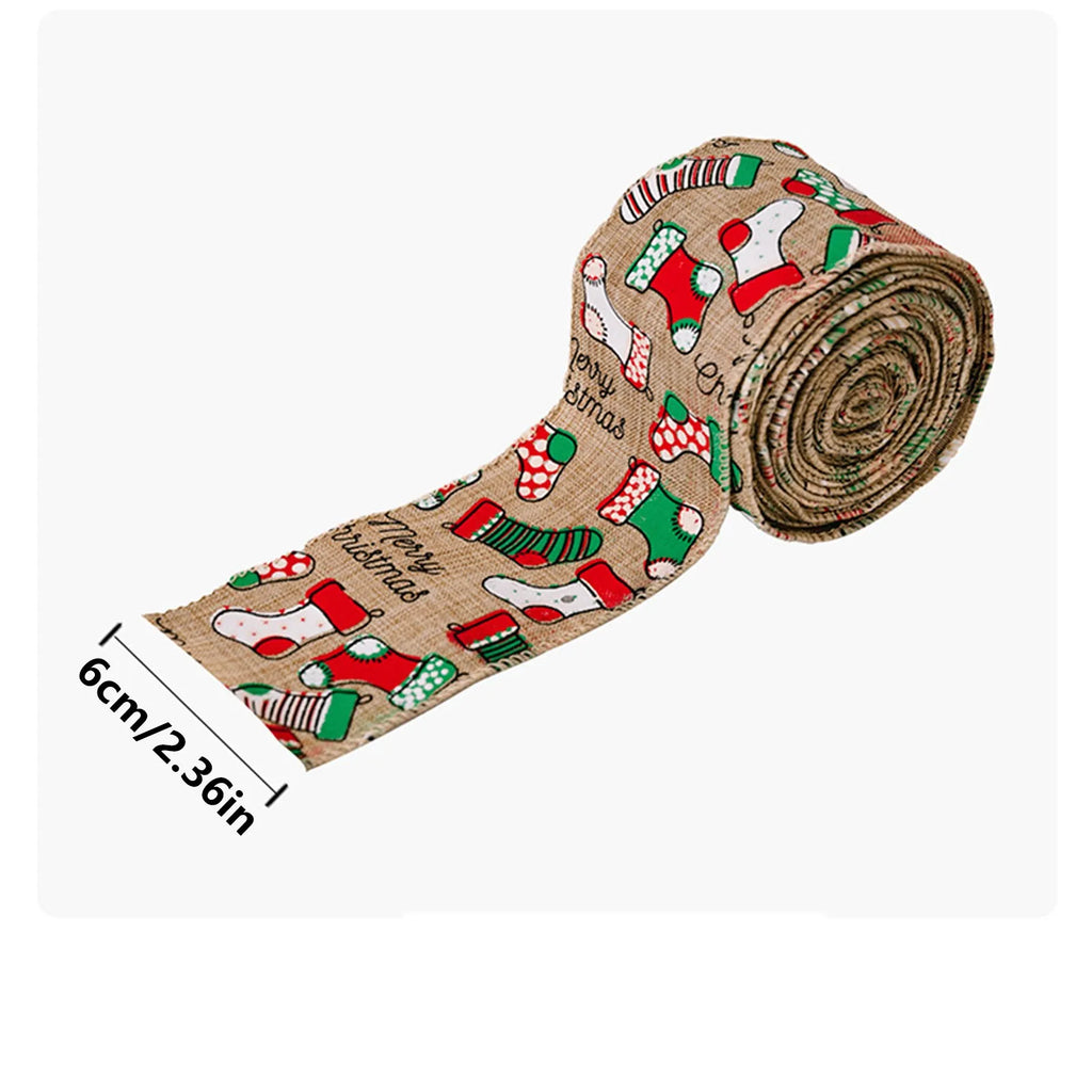 Christmas Fabric Ribbon Burlap Wreat Gift.