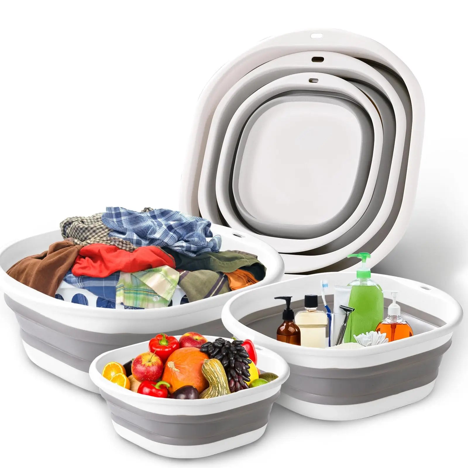 Cestini portabiancheria pieghevoli per lavabo, confezione da 3, salvaspazio.