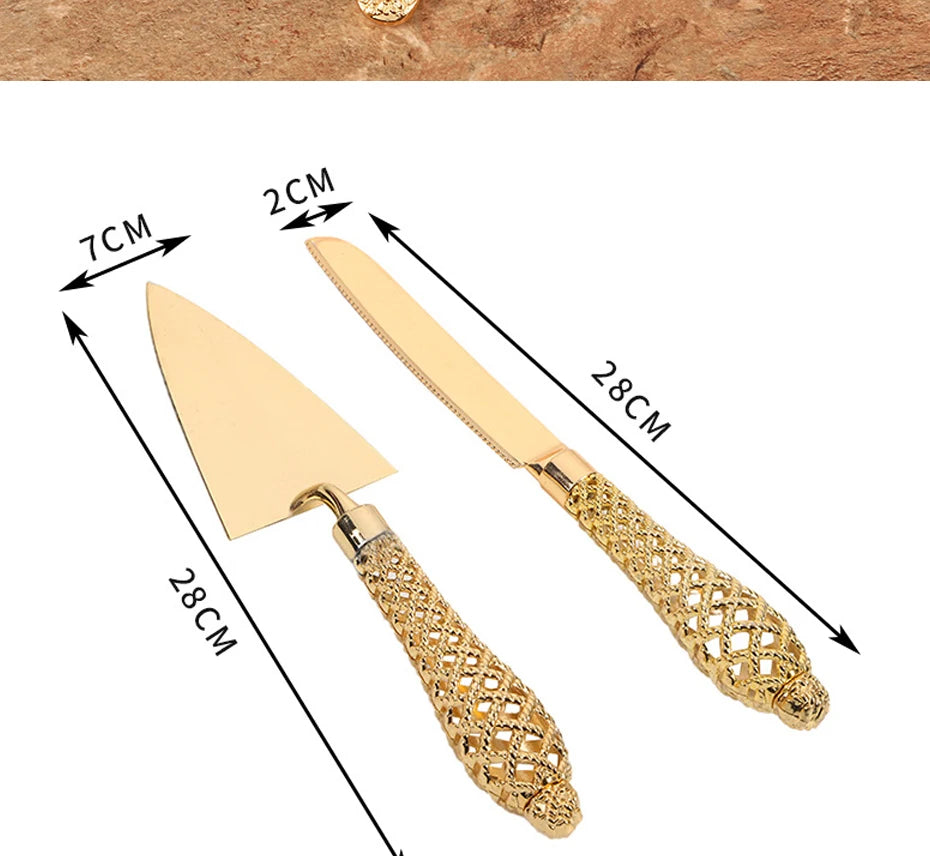 Cake Knife And Server Set,2 PCS Gold Cake Cutting Utensils Made By KONCO.