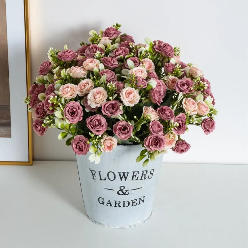 Rosa di seta per bouquet da sposa, fiore artificiale per la casa