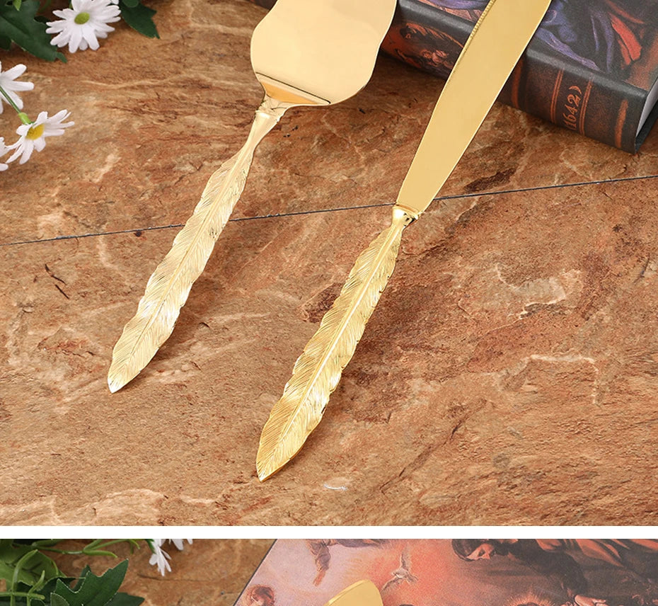 Cake Knife And Server Set,2 PCS Gold Cake Cutting Utensils Made By KONCO.