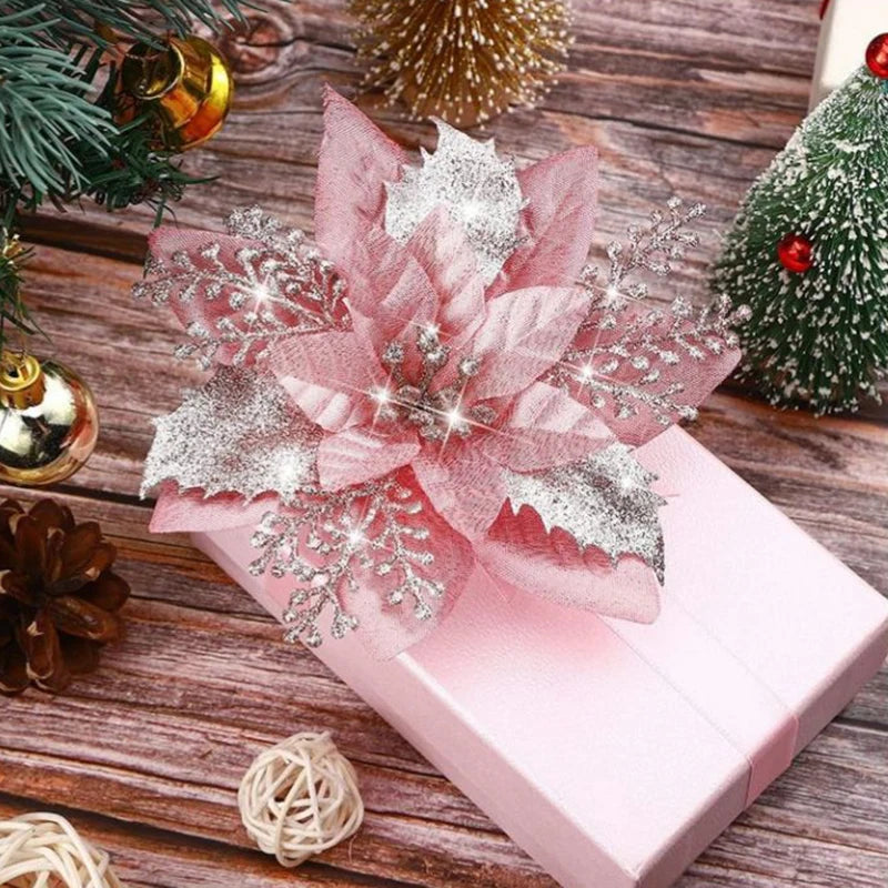 5 flores artificiales de Navidad con purpurina