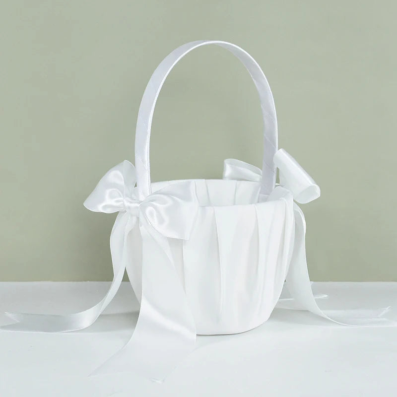 Cesto portafiori bianco per bambine, in seta, per cerimonia nuziale, 20 cm.