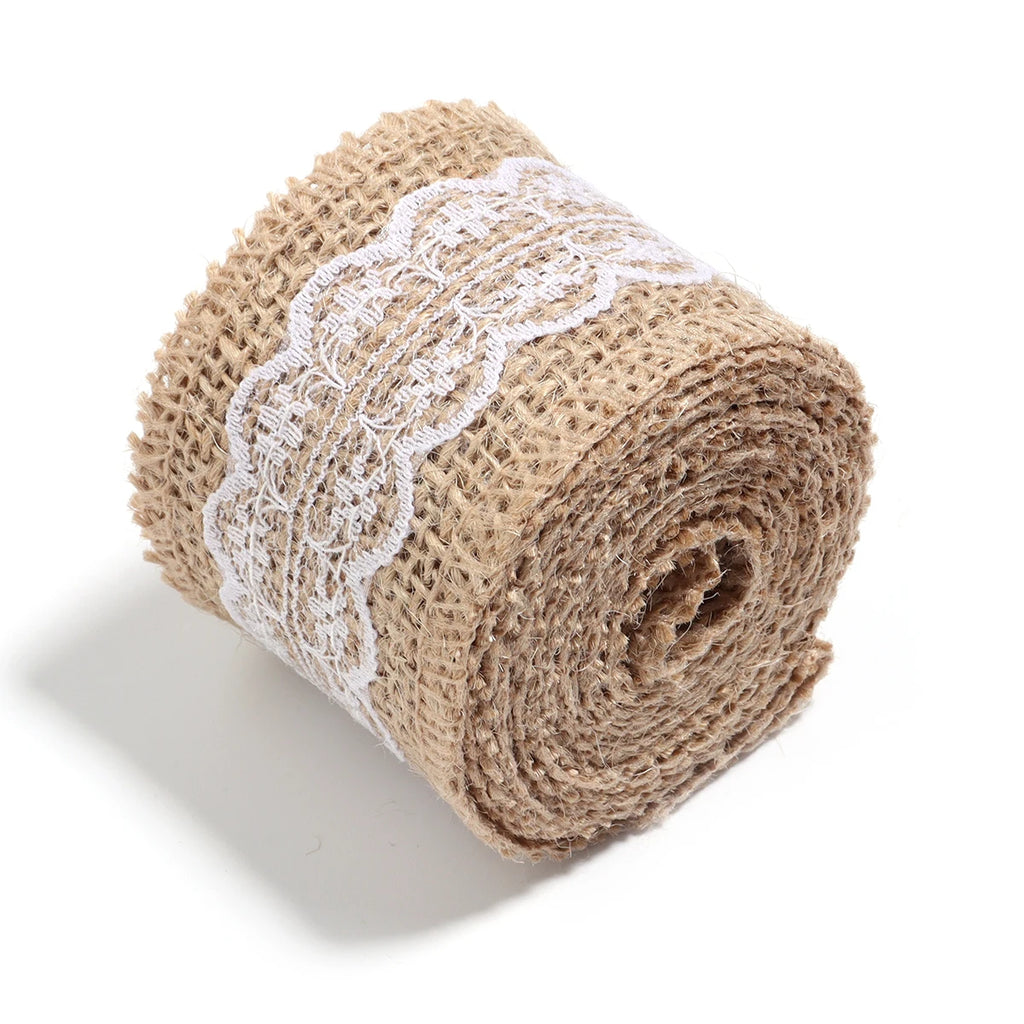 Natural ﻿Lace Linen Jute Ribbons 2 yards/roll.