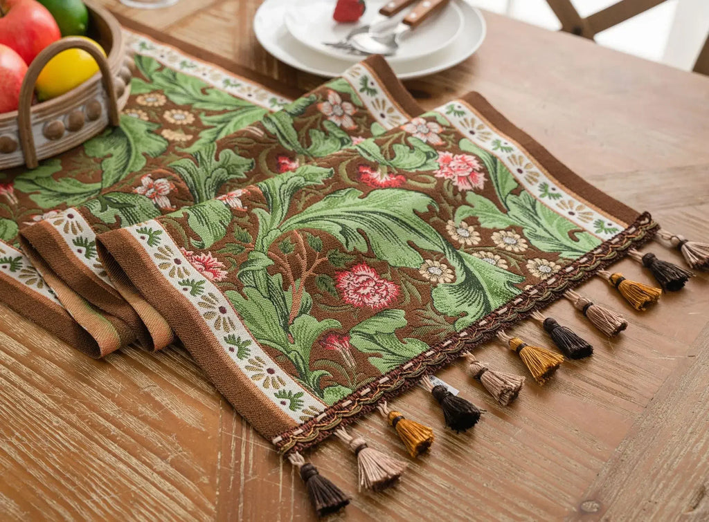 Plant Flower Table Runner with Tassels Jacquard Living Room