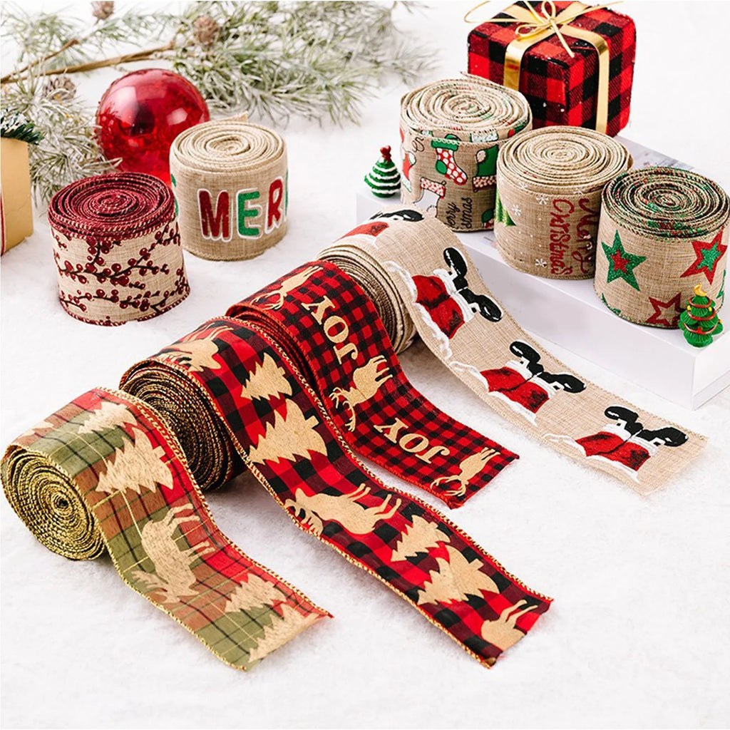 Christmas Fabric Ribbon Burlap Wreat Gift.