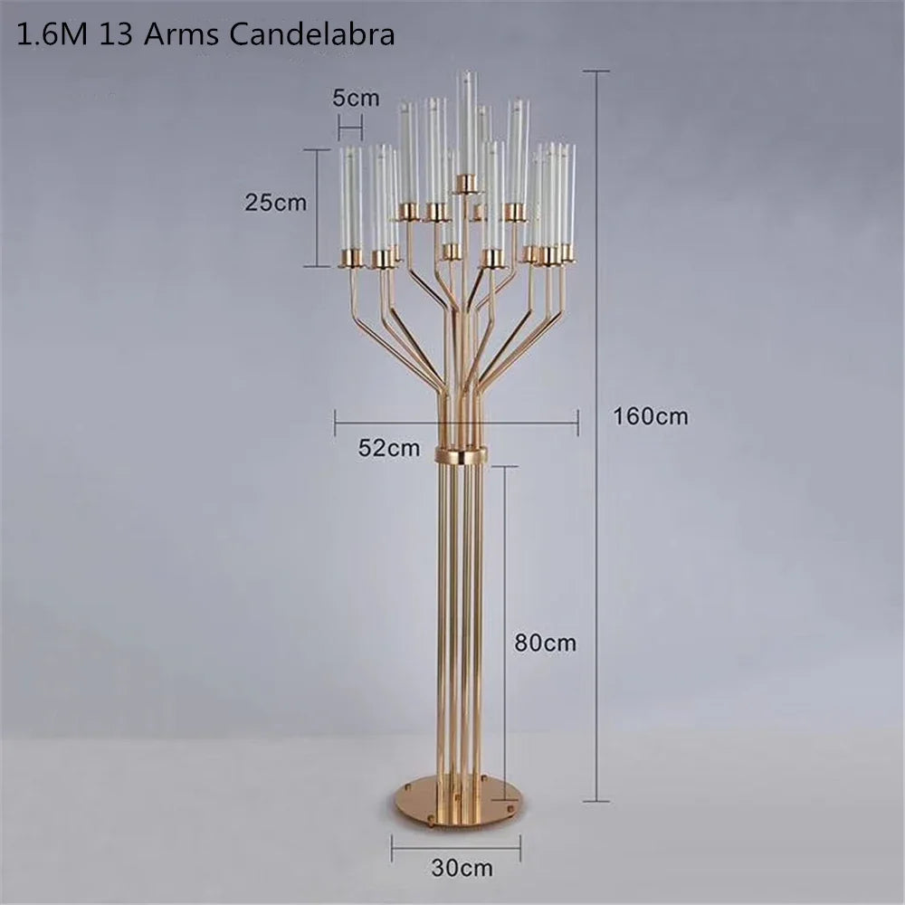 Candelabro di lusso in acrilico, altezza 160 cm, centrotavola per eventi con 13 teste.