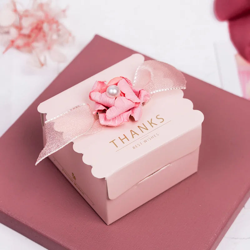 Flower Candy Box Square Rose Ribbon Paper Bag 5PCS.