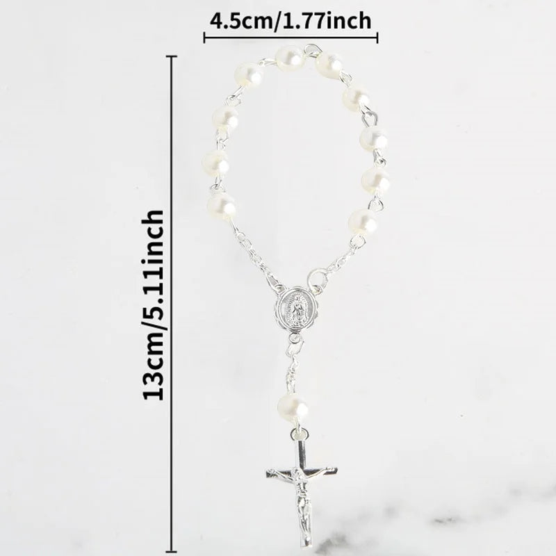 Pulsera de rosario para bautismo, comunión católica, 10/20 piezas, recuerdos de bautismo.