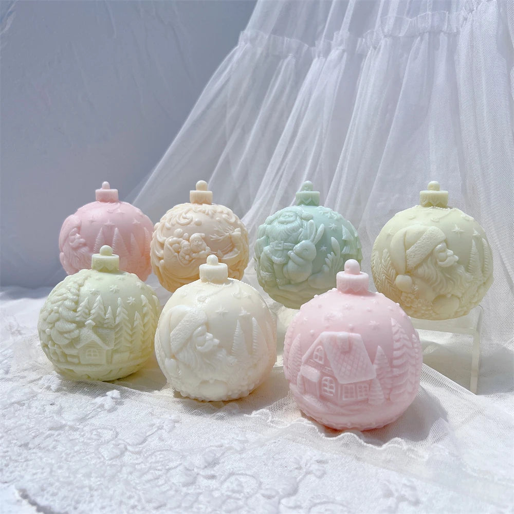 Ball Shape Silicone Candle Mold 5 Designs Christmas