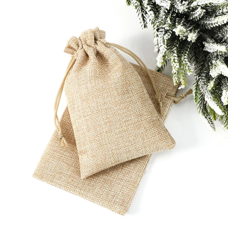 Multi Colors Jute Storage Bags Fabric Package Drawstring Pouches.