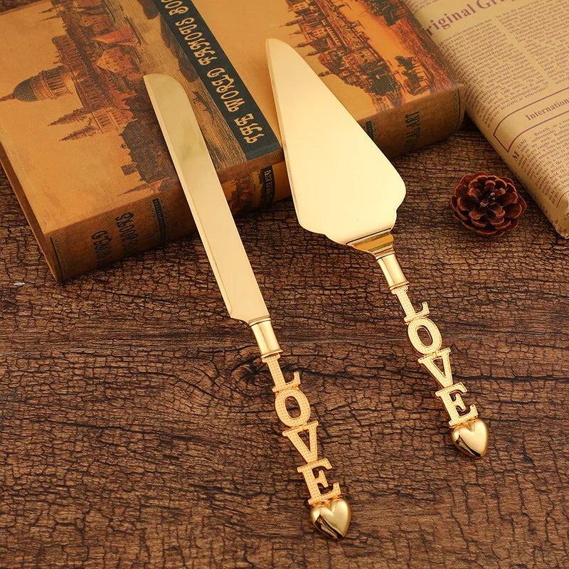 Cake Knife And Server Set,2 PCS Gold Cake Cutting Utensils Made By KONCO.