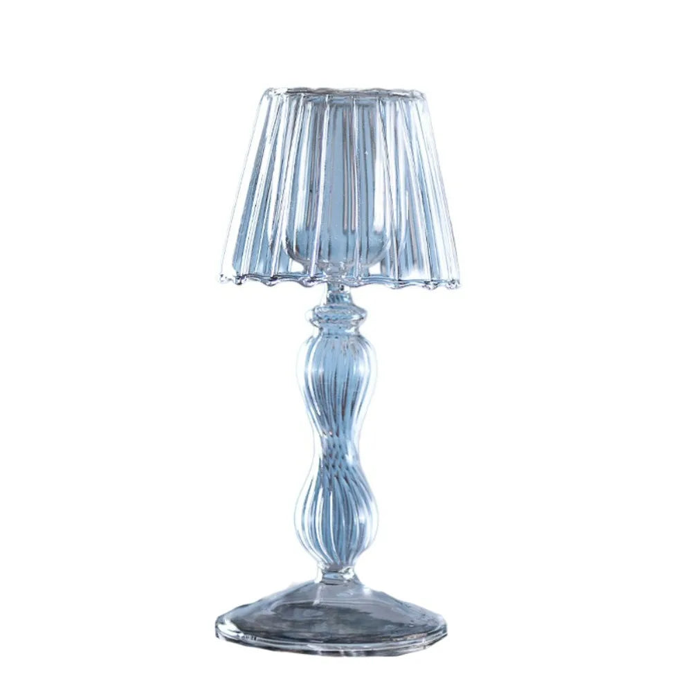 Glass High Footed Striped Candlestick Creative Delicate.