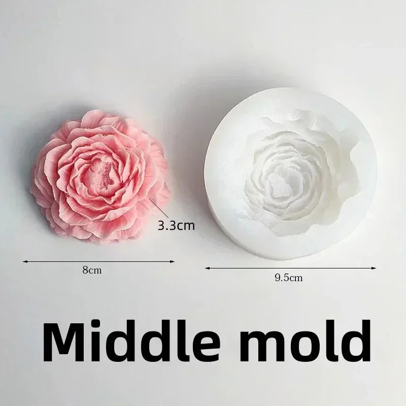 Large Peony Flower Candle Silicone Mold 3D