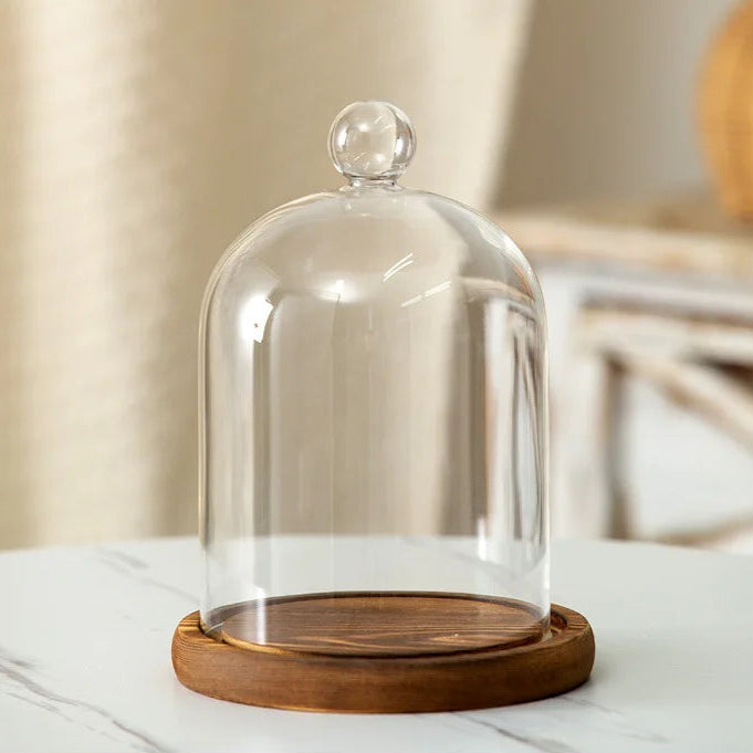 Candle Holder Glass Cover Wooden Base Aromatherapy