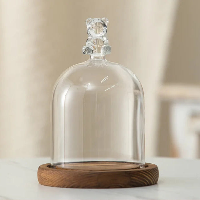 Candle Holder Glass Cover Wooden Base Aromatherapy