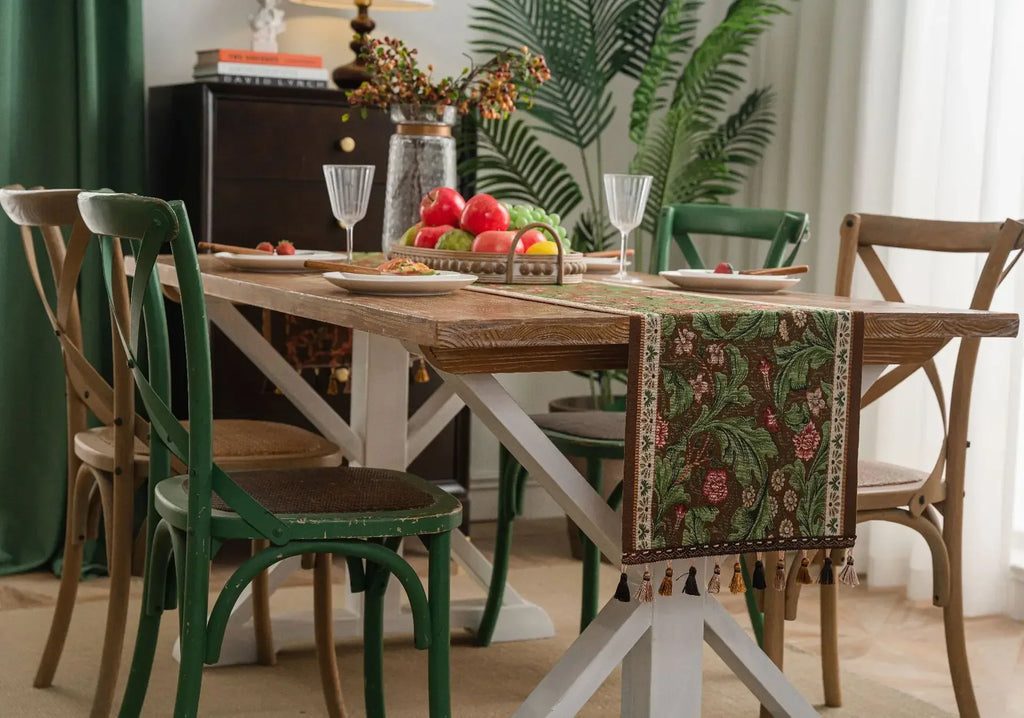 Plant Flower Table Runner with Tassels Jacquard Living Room