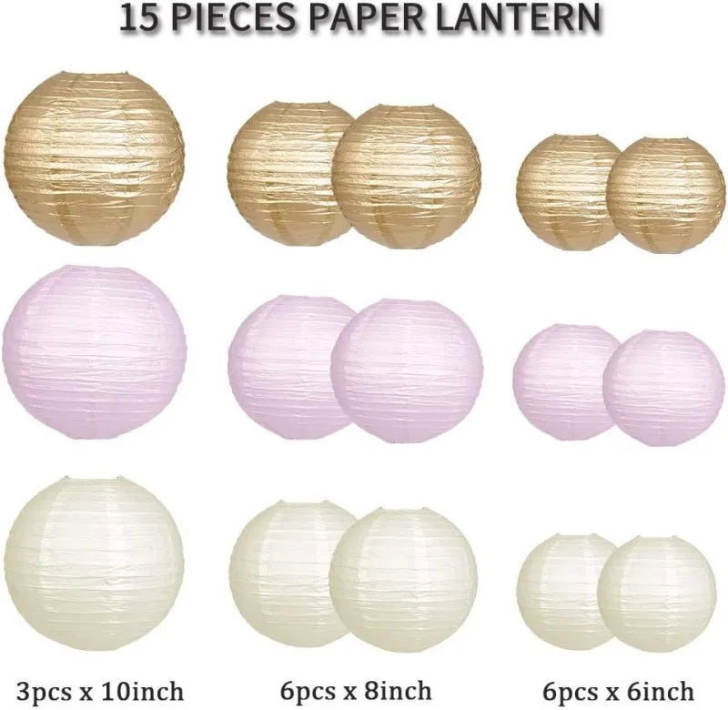 Lanterna di carta verde salvia, set rotondo da 15 pezzi