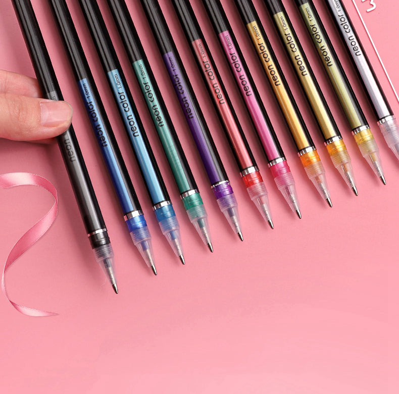 Penne gel con glitter metallizzati e ricariche per penne per la scuola, 12/24 pezzi