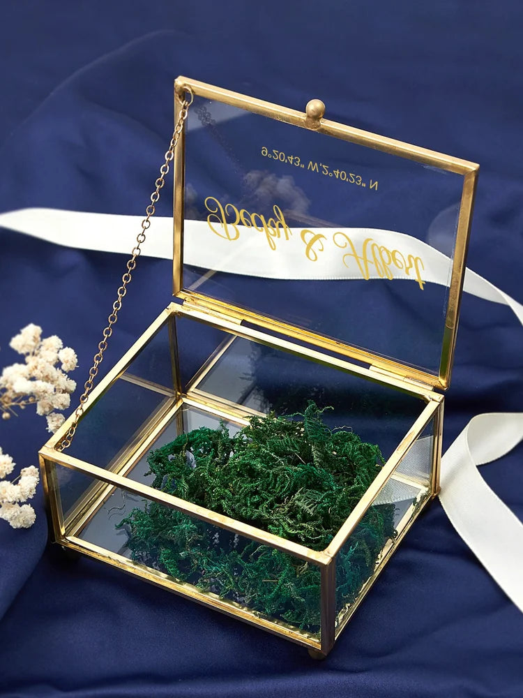 Scatola per anello rettangolare in vetro personalizzata, solo scatola