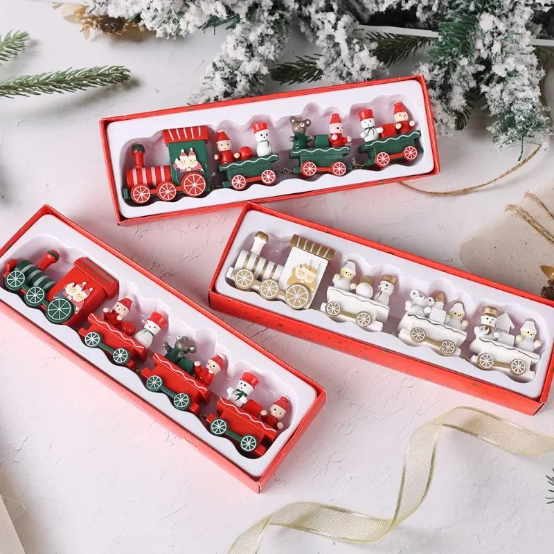 Wooden Train Christmas Ornaments Santa Cake Decoration