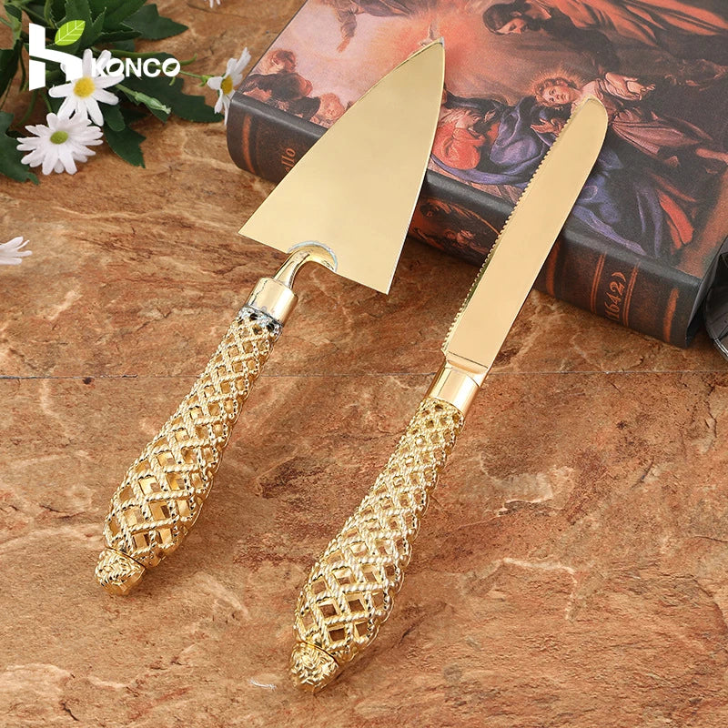 Cake Knife And Server Set,2 PCS Gold Cake Cutting Utensils Made By KONCO.